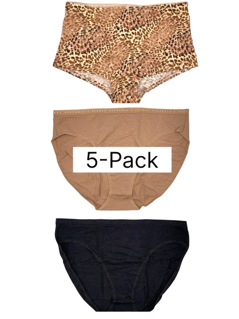 Victoria's Secret Panties XXL 5-Pack High Brief Boyshort Black Nude Animal Soft